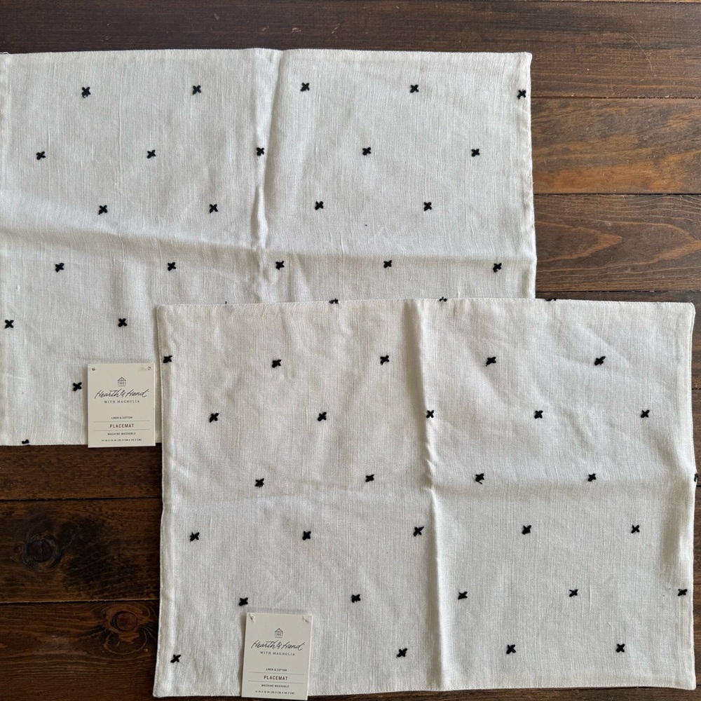 Hearth & Hand White Placemats with Black Embroidery
